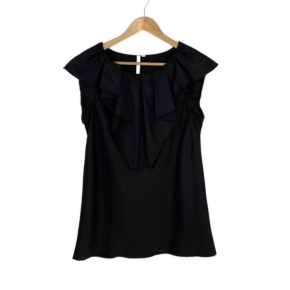 RACHEL Rachel Roy Women’s Size Small Solid Black Ruffled Neck Pullover Blouse